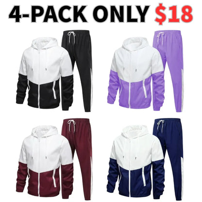 Men's Colorblock Drawstring Zip Up Hoodie & Joggers French Terry Set