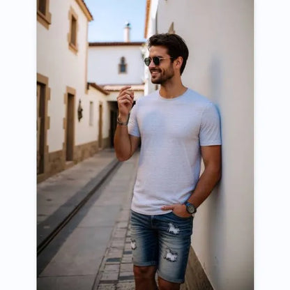Men's Stretch Ripped Denim Cotton Comfort Shorts.