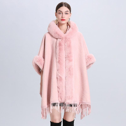 Women's Poncho With a Hoodie and Fringes