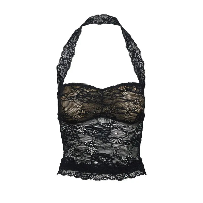 Fantasize Lace Halter Top Black