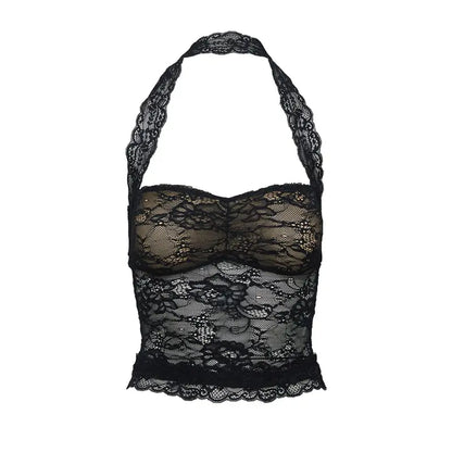 Fantasize Lace Halter Top Black