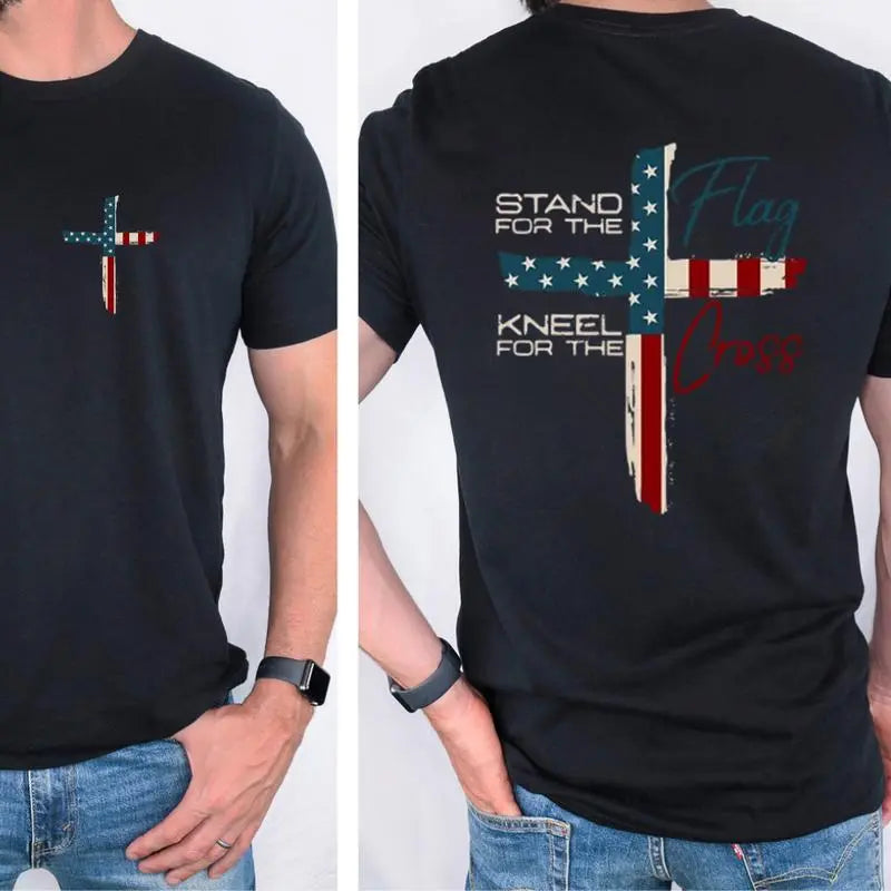 Stand For The Flag Graphic Tees for Cotton Fabric Casual Crew