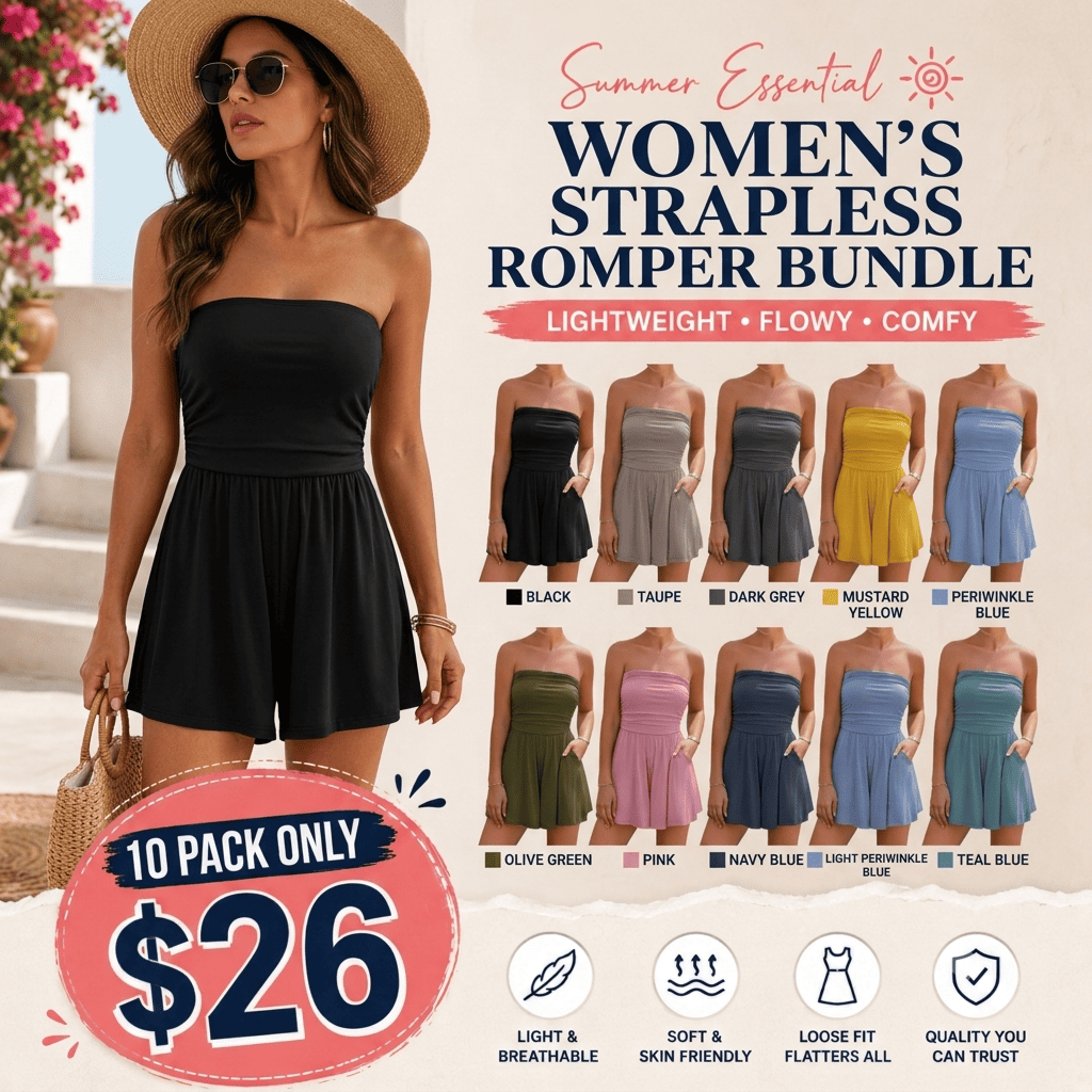Summer Womens Romper 2026 Spring Strapless Tube With Pockets