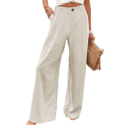 🔥Last day promotion🔥Womens Cotton Linen Pants Casual Button Up High Waisted Wide Leg Trousers Wideleg