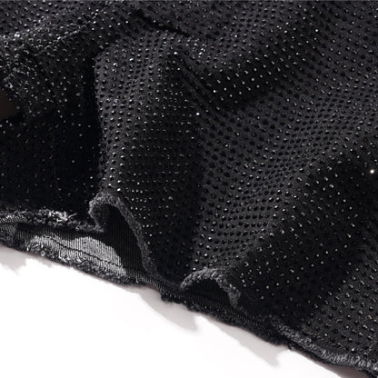 black rhinestone stretch denim MCE shorts