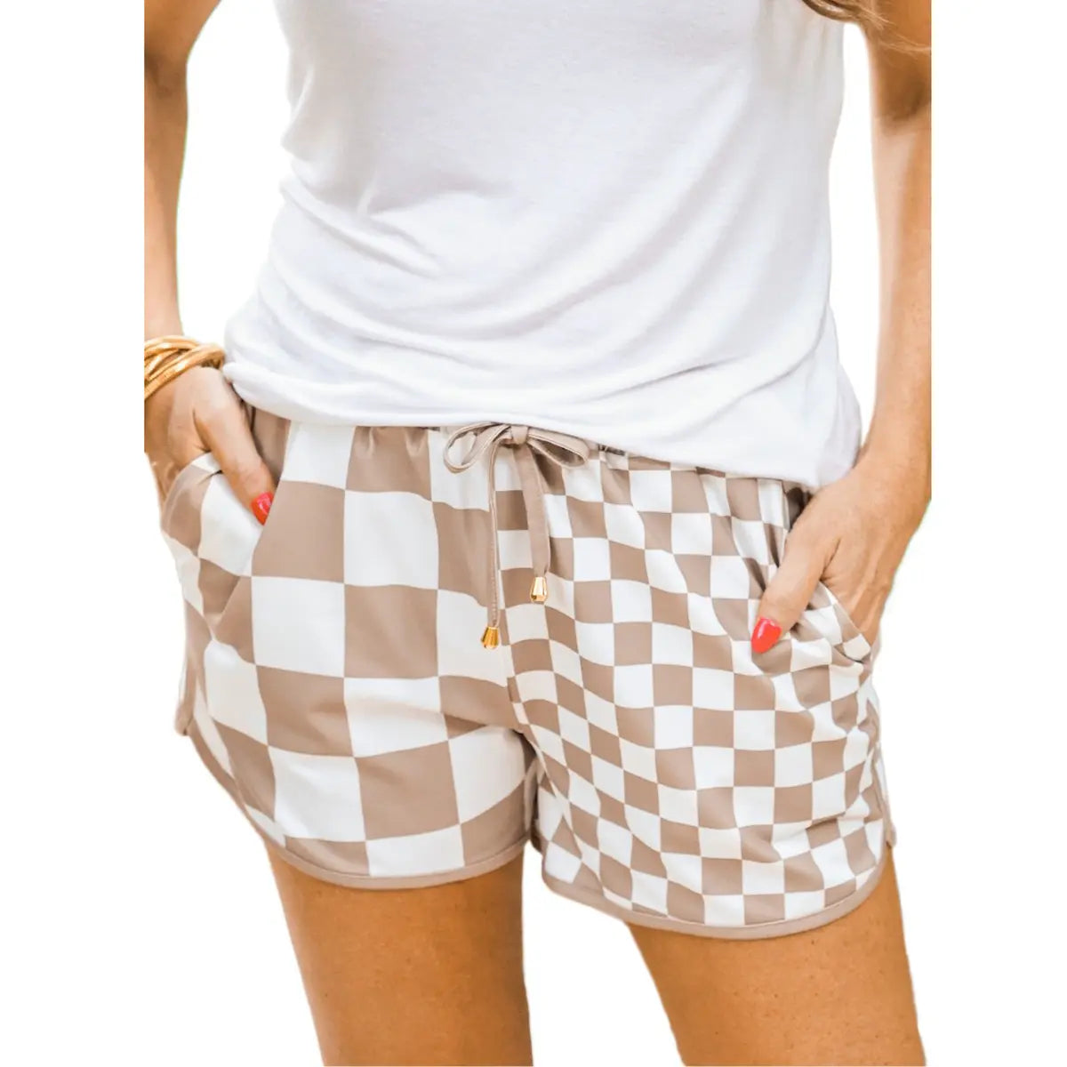 Women's 2026 Checkered Drawstring Elastic Waist Casual Summer Shorts