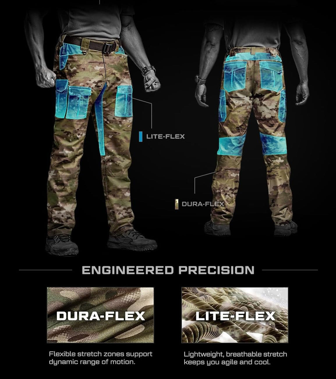 Men's Flex Ripstop Tactical Pants, Water Resistant Stretch Cargo Pants, Lightweight EDC Hiking Work Pants
