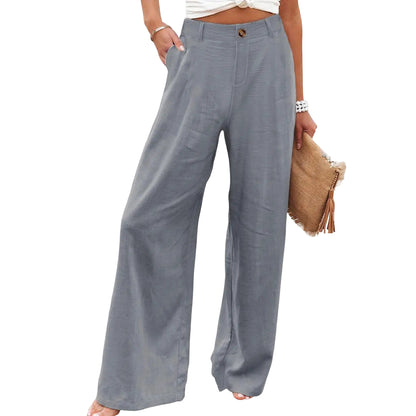 🔥Last day promotion🔥Womens Cotton Linen Pants Casual Button Up High Waisted Wide Leg Trousers Wideleg