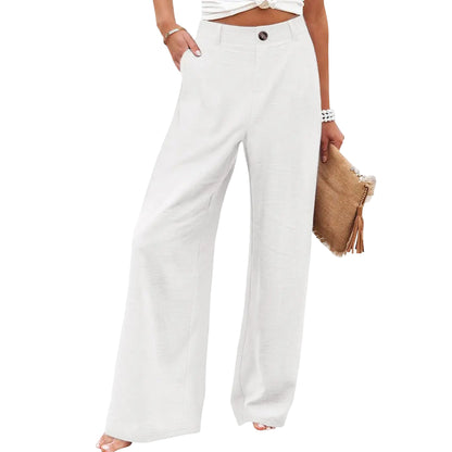 🔥Last day promotion🔥Womens Cotton Linen Pants Casual Button Up High Waisted Wide Leg Trousers Wideleg