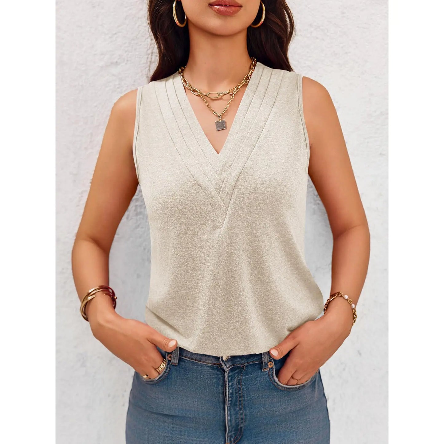 Women V Neck Tank Tops Dressy Casual Summer Loose Fit Sleeveless Shirts