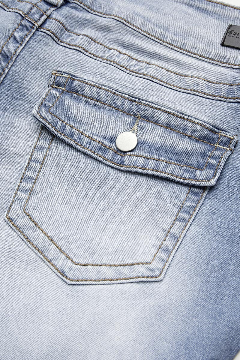 Double Button Mid Waist Straight Leg Jeans