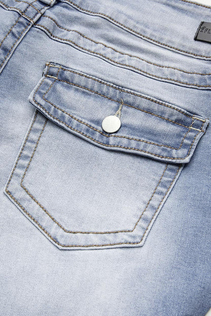 Double Button Mid Waist Straight Leg Jeans