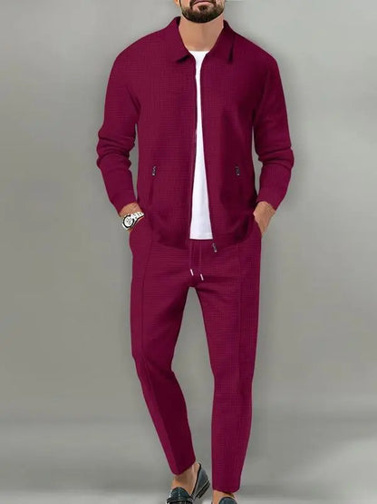 Men’s Zip-Up Tracksuit Set – Sporty 2-Piece Jacket & Pants with Drawstring Waist
