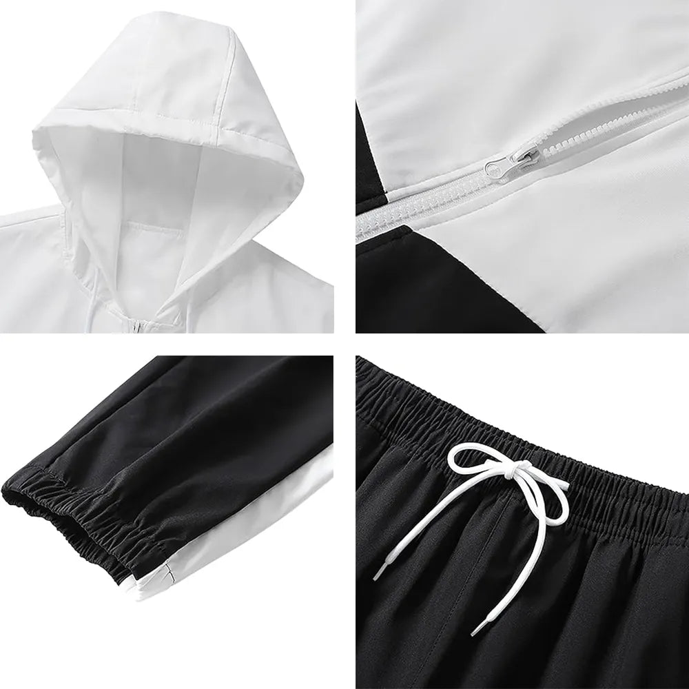 Men’s Colorblock 2-Piece Tracksuit: Full Zip Hoodie + Jogging Pants