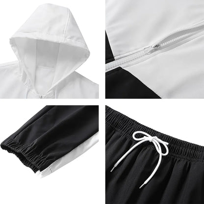 Men’s Colorblock 2-Piece Tracksuit: Full Zip Hoodie + Jogging Pants