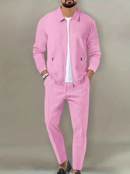 Men’s Zip-Up Tracksuit Set – Sporty 2-Piece Jacket & Pants with Drawstring Waist