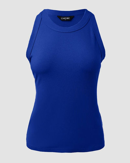 O-Neck Knit Sleeveless Basic Slim Fit Tummy Control Tank Casual Top(Without Pads)
