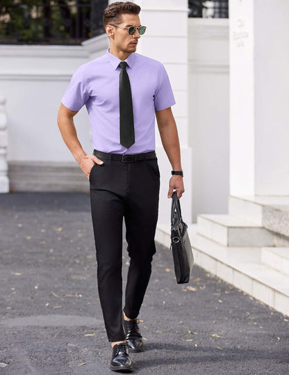 Mens Short Sleeve Dress Shirts Wrinkle Free Casual Button Down Shirts Summer Untucked Dress Shirt