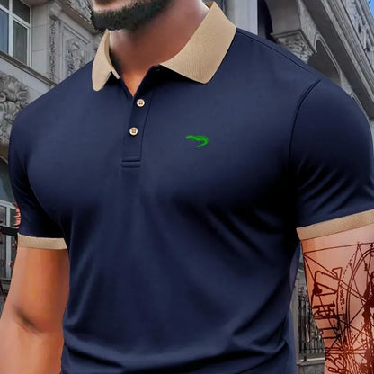 Men's Regular Fit Letter Print Short Sleeve Polo Shirt – a casual collared top for summer