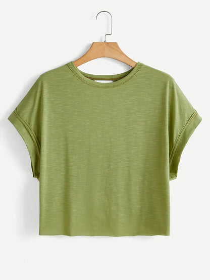 Women's Plain Cut Out Asymmetrical Hem Batwing Sleeve Tee, Elegant Casual Short Sleeve Round Neck T-Shirt for Summer, Ladies Clothes for Daily Wear