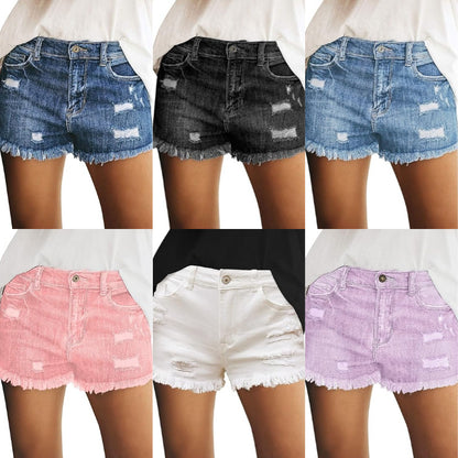 🔥Last Day 49% Off - Women's Casual Mid Rise Stretch Ripped Raw Hem Jean Shorts