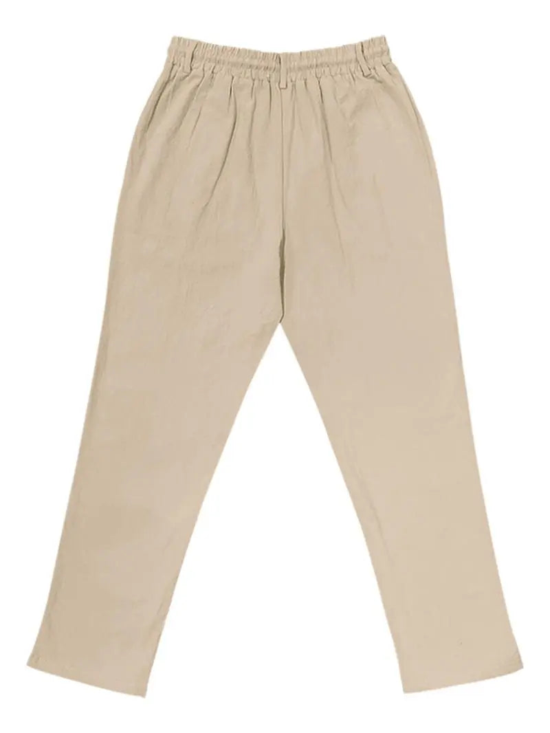 Men's Solid Button Design Linen Pants