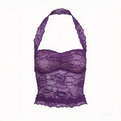 Fantasize Lace Halter Top Black