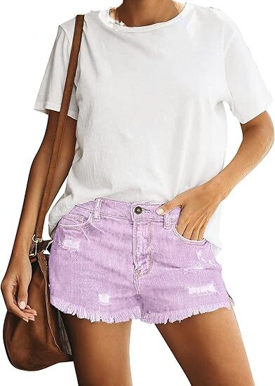 🔥Last Day 49% Off - Women's Casual Mid Rise Stretch Ripped Raw Hem Jean Shorts